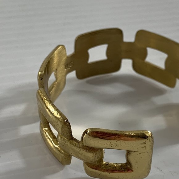 Rustic Cuff Bracelet Gold Tone Abstract Open Work Metal .75" Wide - Picture 5 of 8